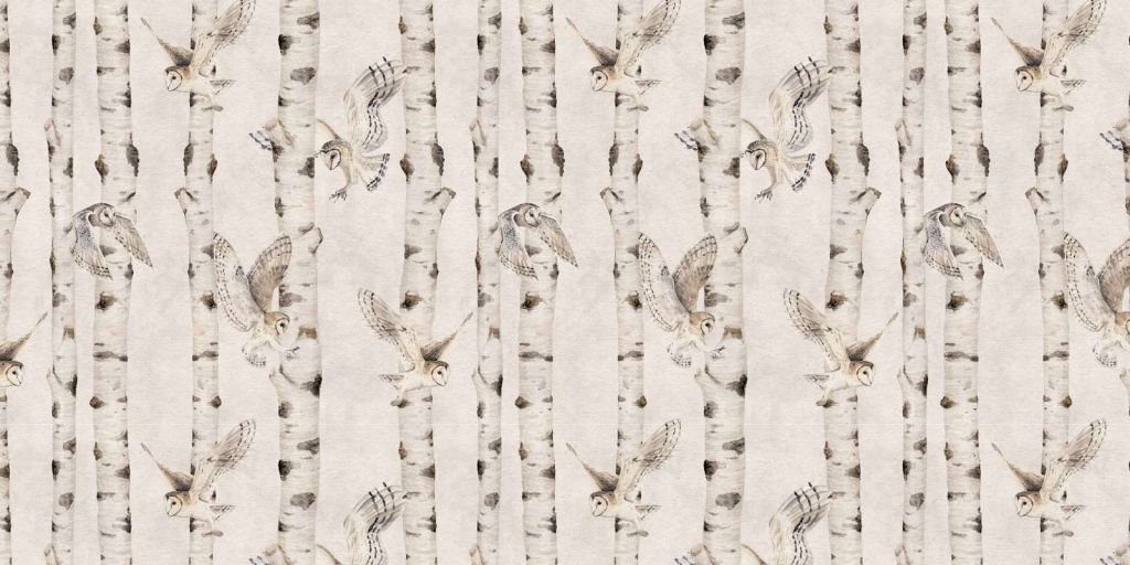 Birch and Owls - White - 120