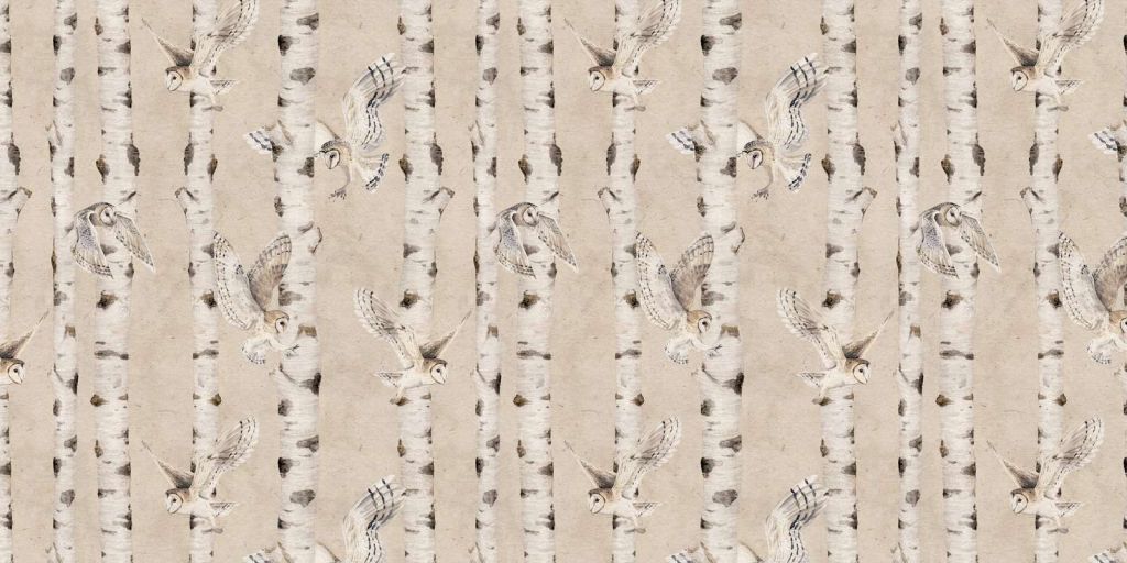 Birch and Owls - Beige - 120