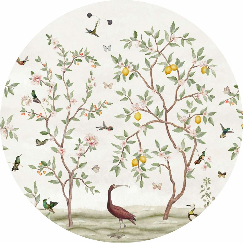 Lemon Tree Chinoiserie - White - Circle