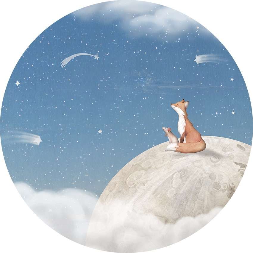 Fox on the Moon - Blue - Circle