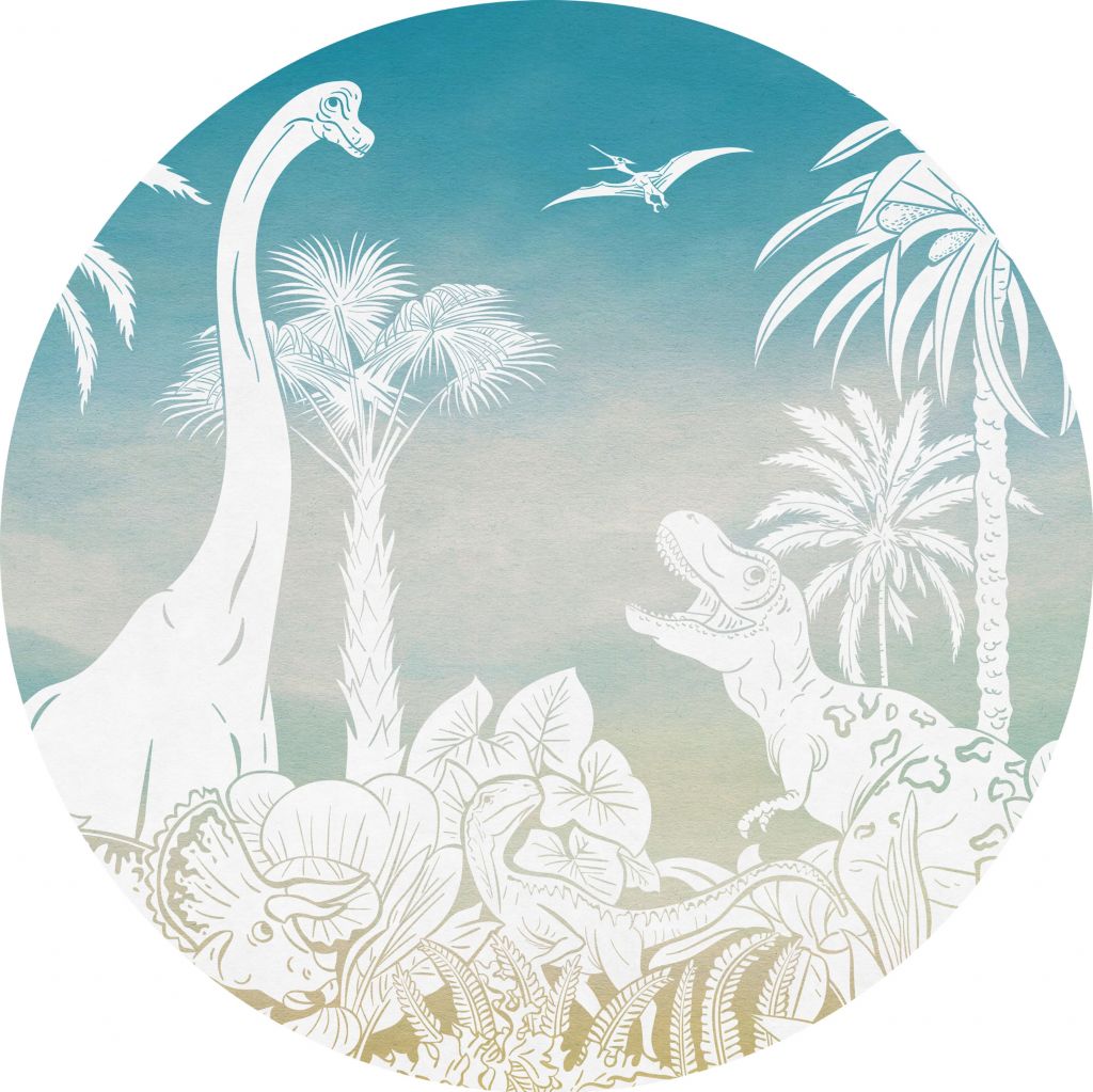 Monochrome Dino - Blue Sky - Circle