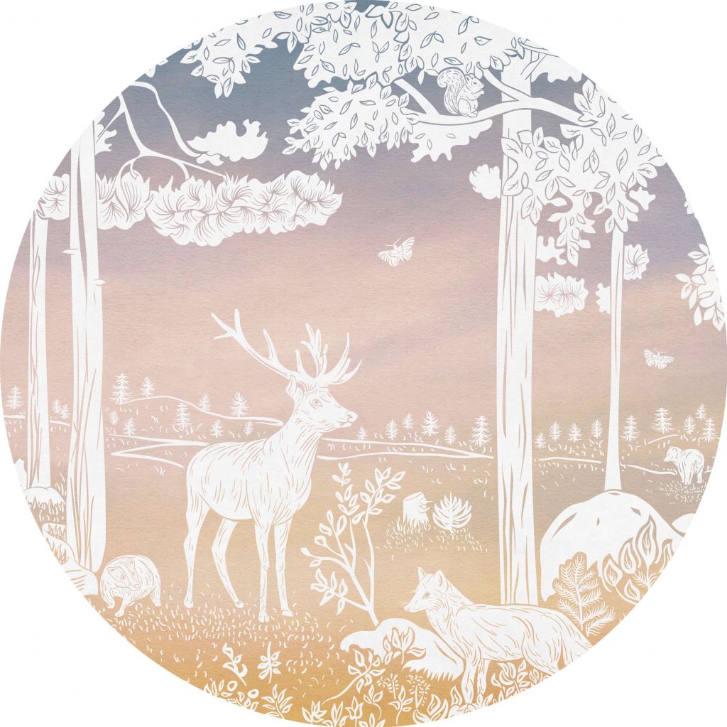 Monochrome Forest - Pink Sky - Circle