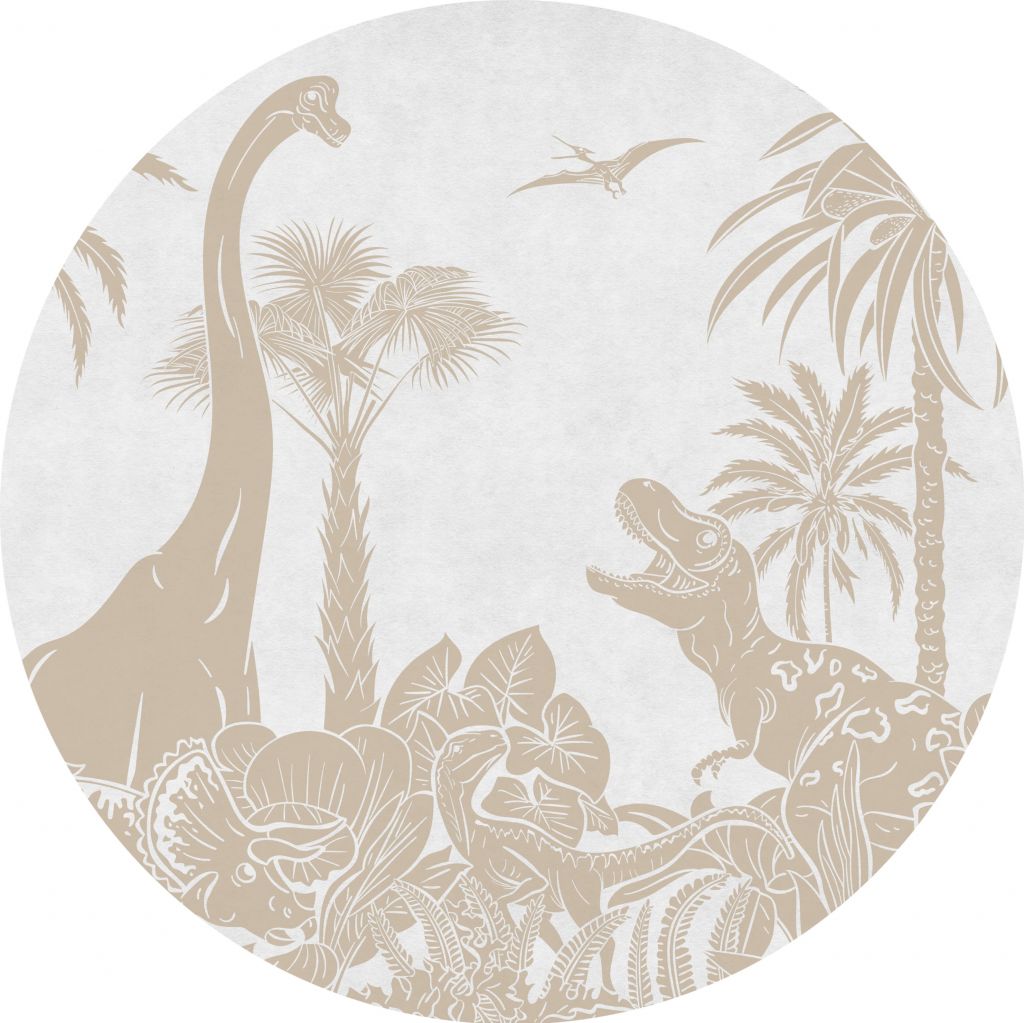 Monochrome Dino - White Vintage - Circle