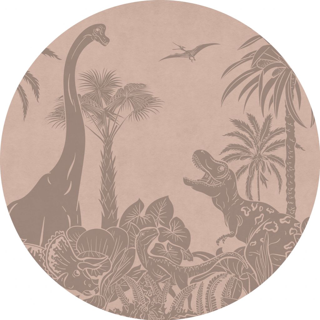 Monochrome Dino - Pink Vintage - Circle